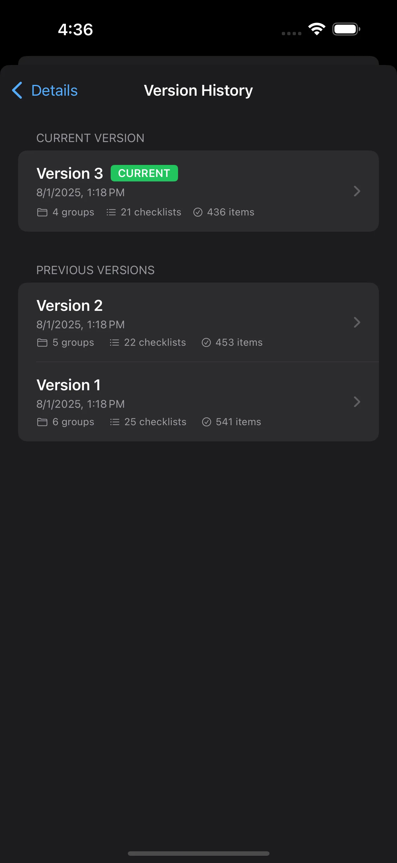 Suivi de l'historique des versions